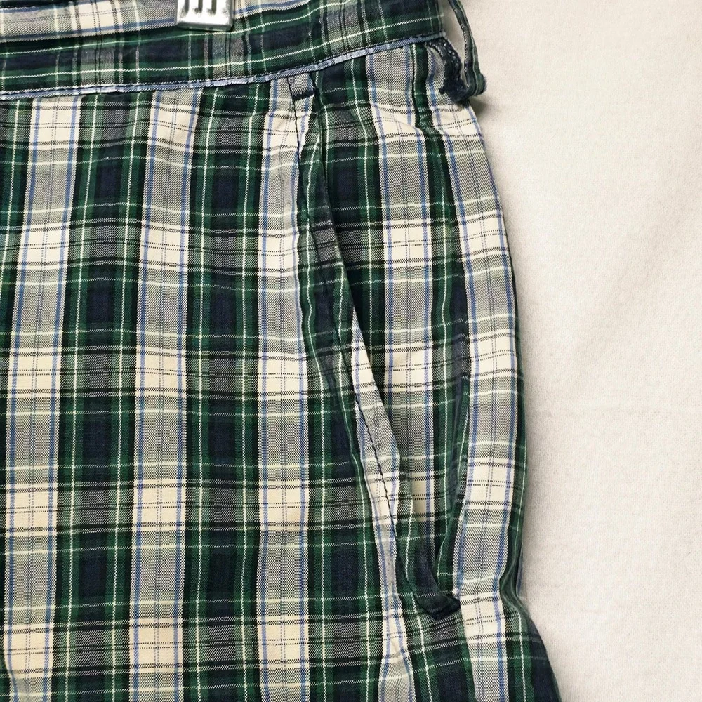 Polo Ralph Lauren Shorts Men's 38 Green Blue Plaid Cotton Flat Front Casual